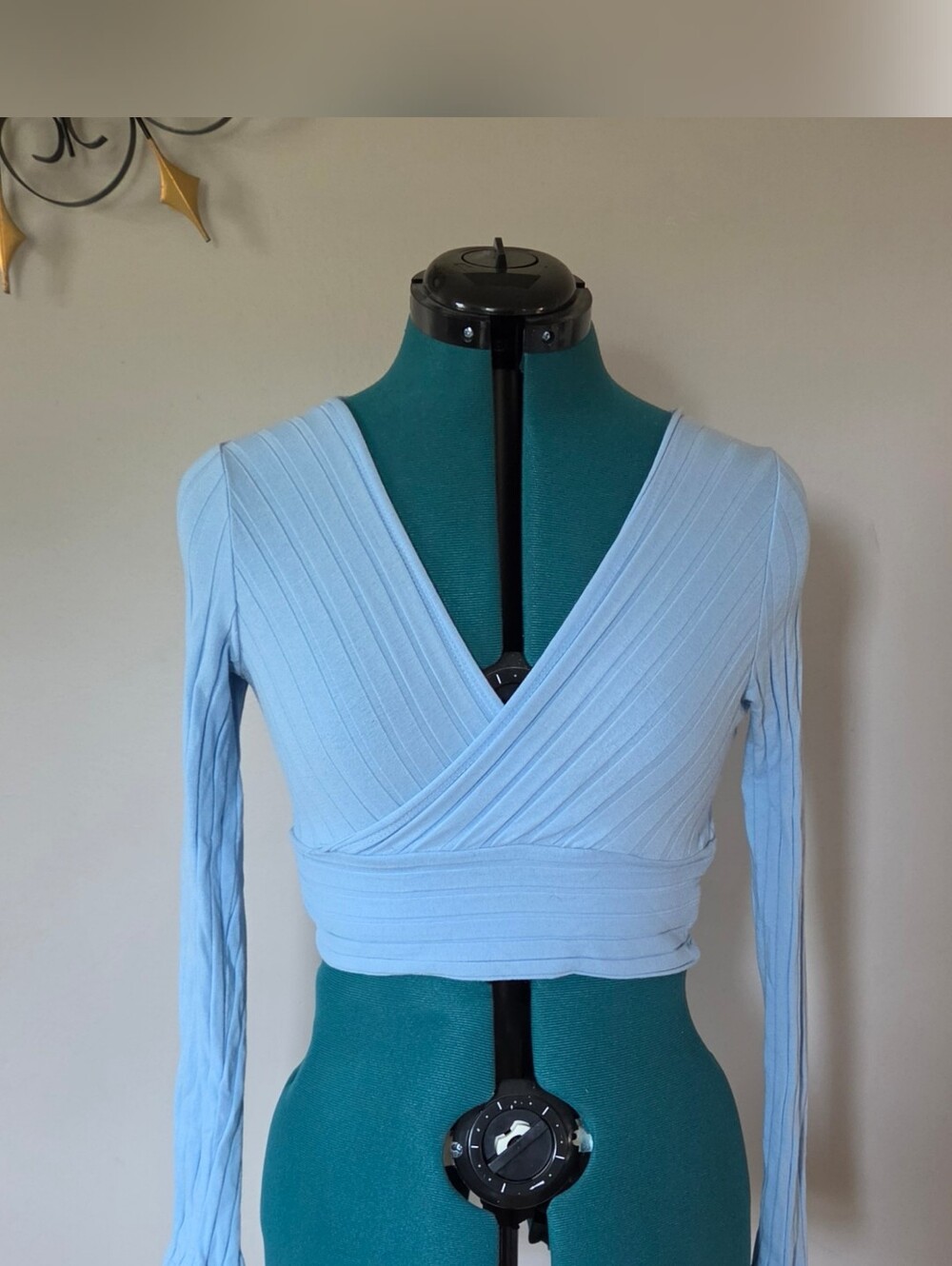 Women's Ribbed Wrap Top - Light Blue